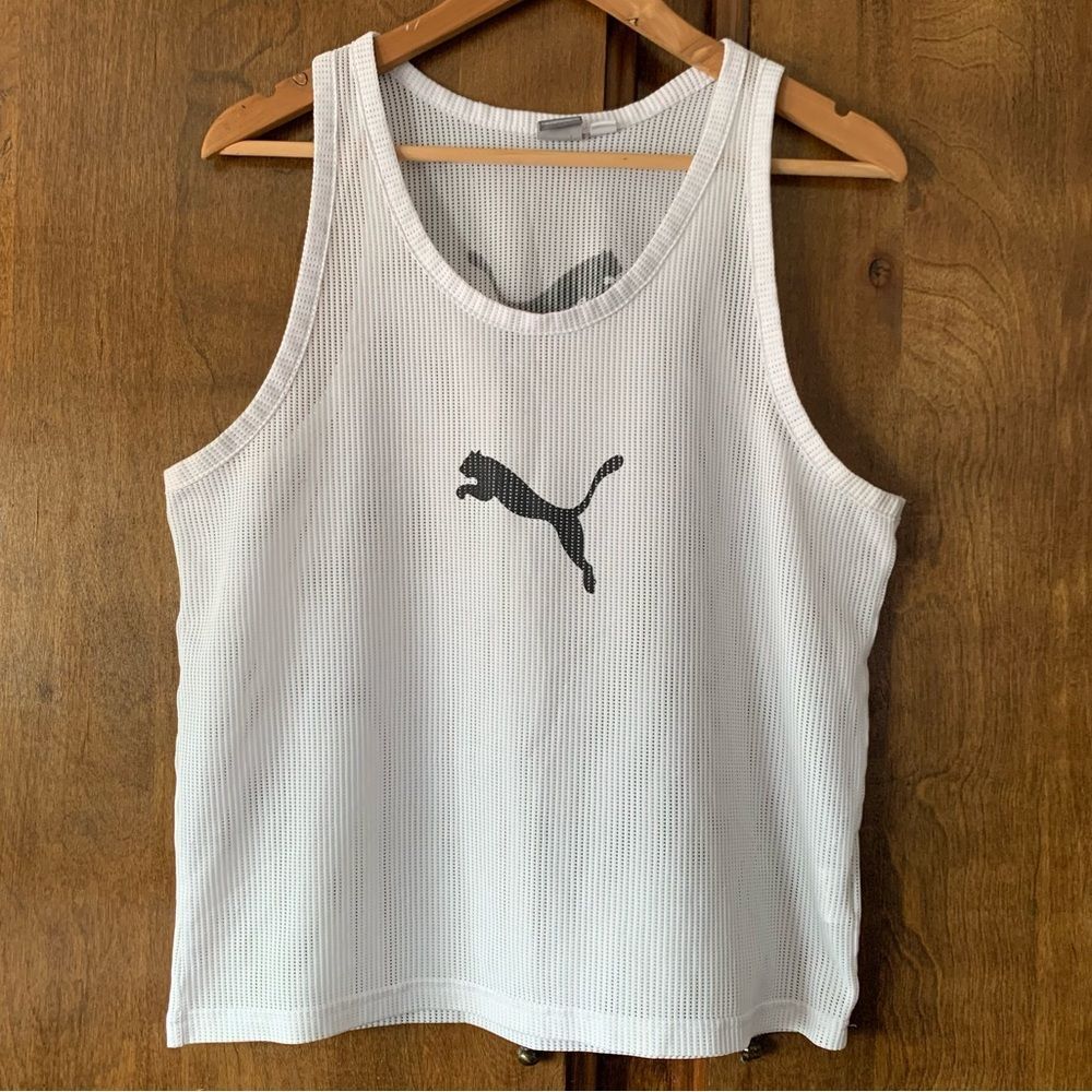 Puma White Mesh Tank with Black Logo